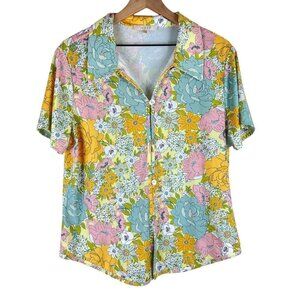 WAYF Naomi Pastel Floral Printed Short Sleeve Button Up Shirt